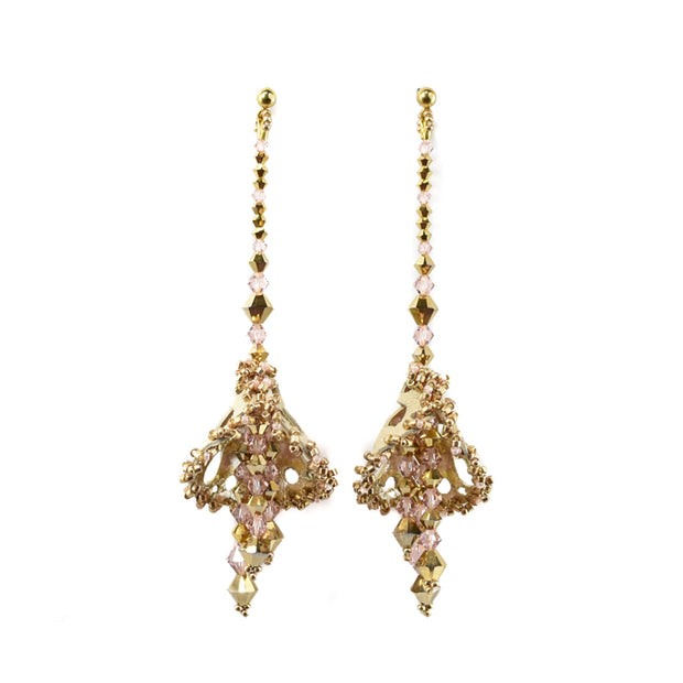 Ameera Earrings Long Gold & Crystal Rose