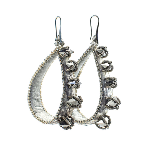 Bella Large Spiked Earrings Marble Silver