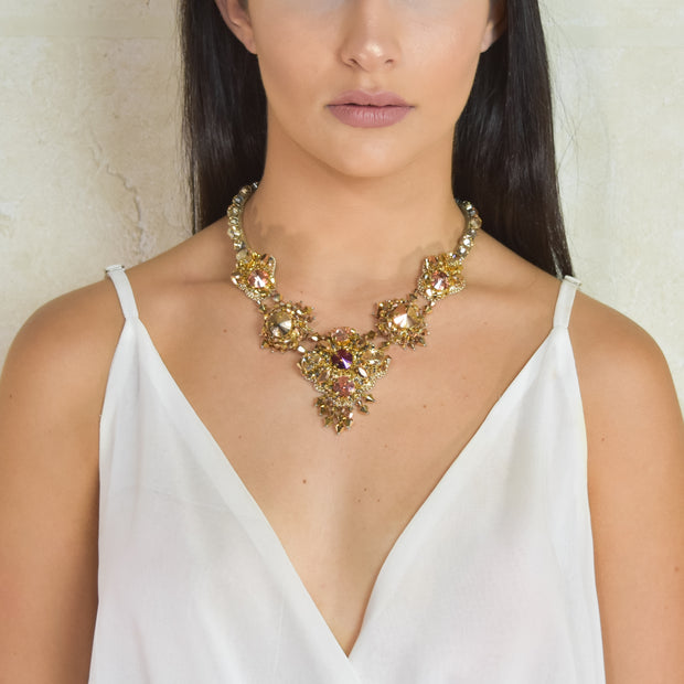 Brianna Necklace Gold & Crystal Rose
