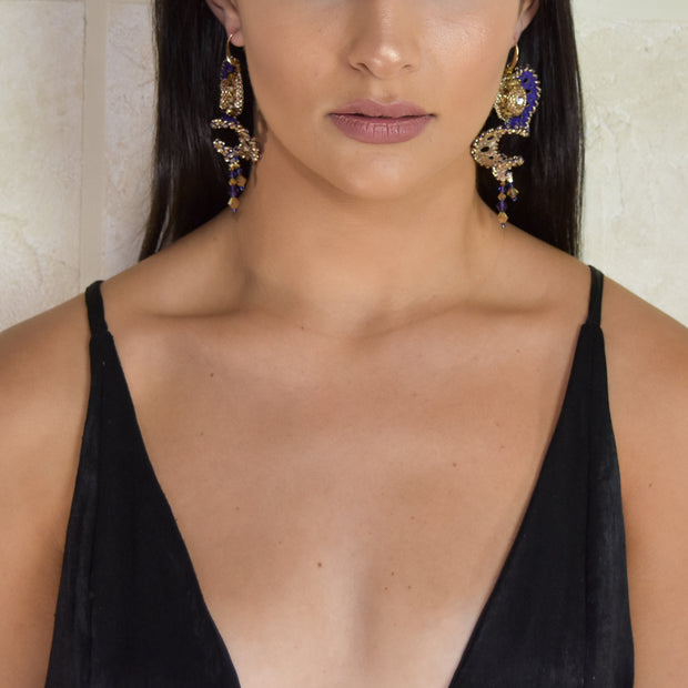 Dahlia Long Earrings Purple & Gold