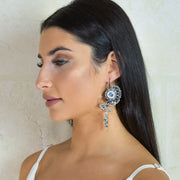 Dahlia Long Earrings Marble Silver