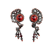 Dahlia Stud Earrings Dark Silver/Red