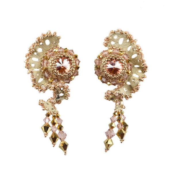 Dahlia Stud Earrings Gold & Crystal Rose