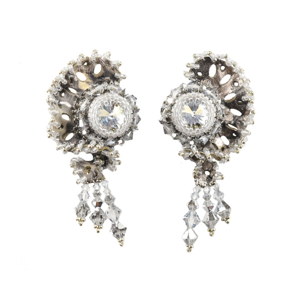 Dahlia Stud Earrings Marble Silver
