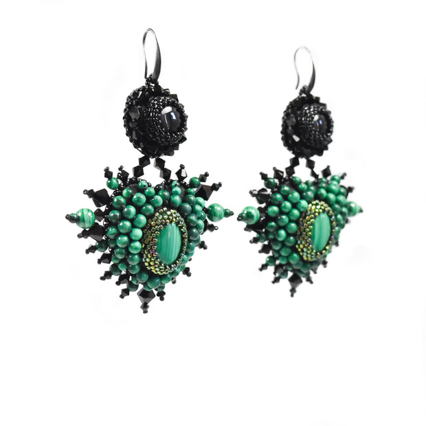 L'Amour + Love Amulet Earrings in Malachite and Onyx