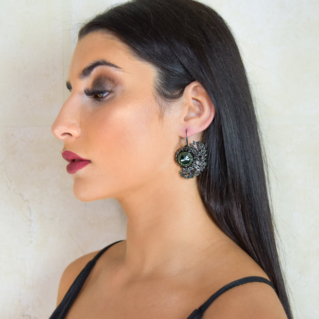 Talia Earrings Dark Silver & Emerald