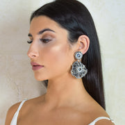 Zahra Single Flower Earrings Marble Silver